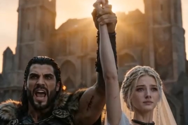 Ravek Holding Cassia Hand in Sold to The Warlord Born for The Sky Movie